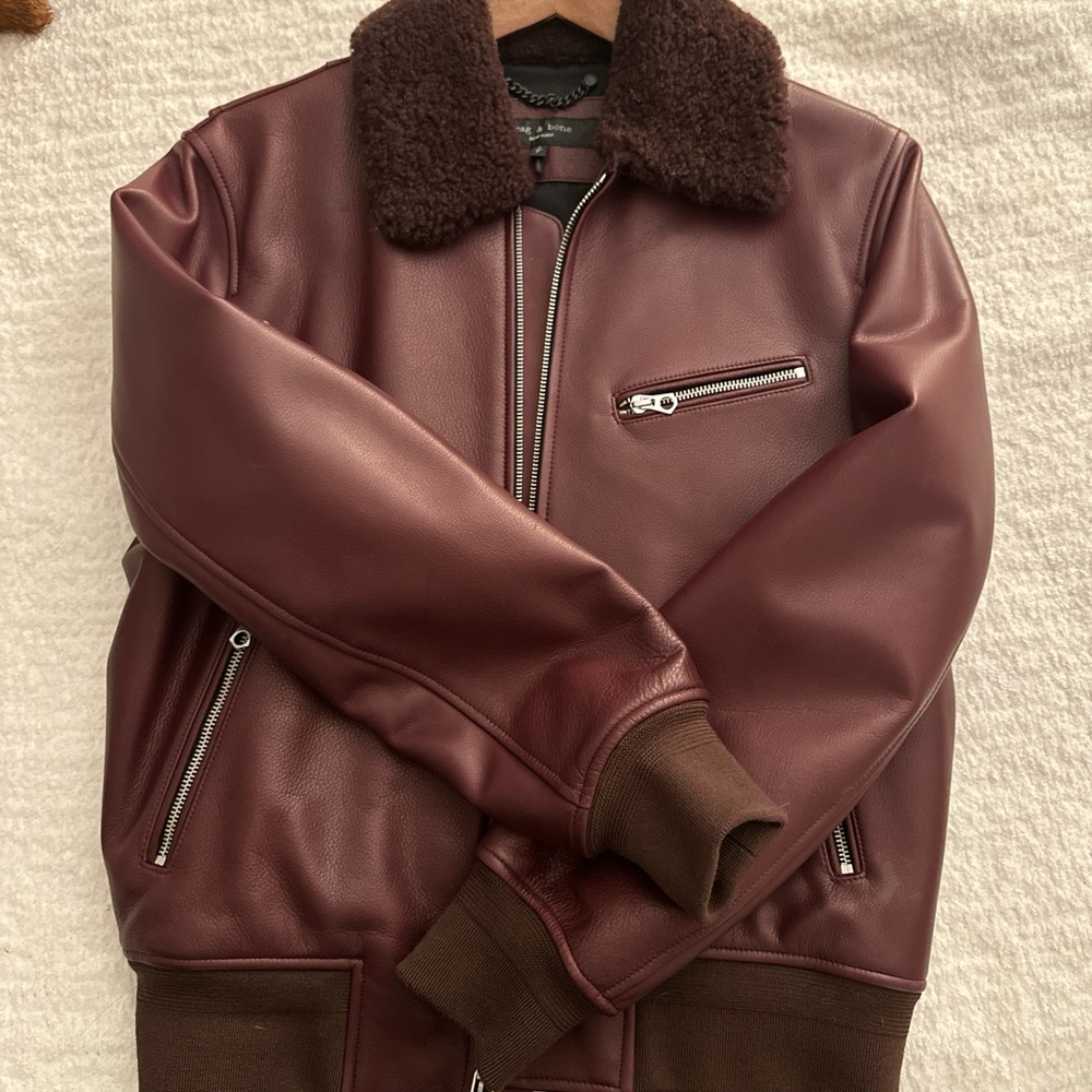 Rag and Bone Leather Jacket with Fur Collar